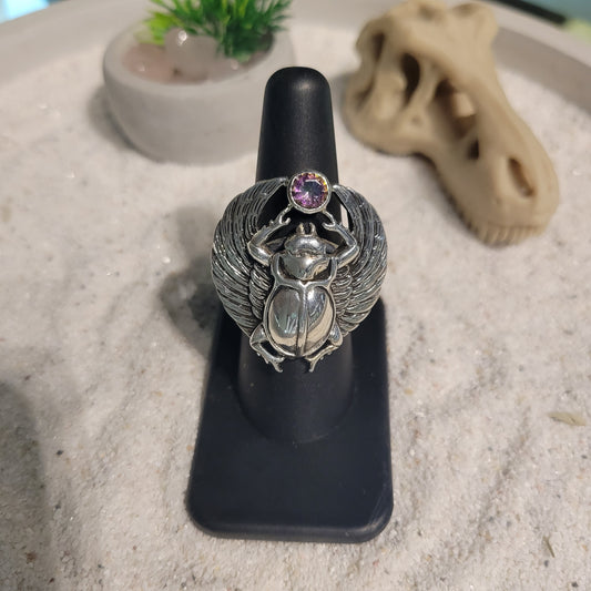 Sterling Scarub with Mystic Topaz Ring sz Adjustable