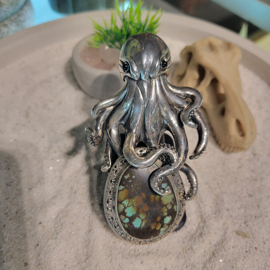Sterling Octopus and Turquoise Ring sz Adjustable