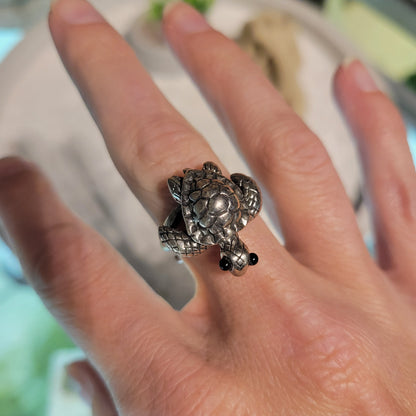 Sterling Small Turtle Ring sz Adjustable