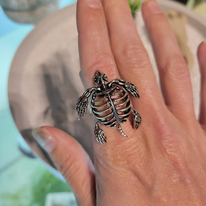 Sterling Skeleton Turtle Ring sz Adjustable