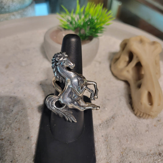 Sterling Horse Ring sz Adjustable