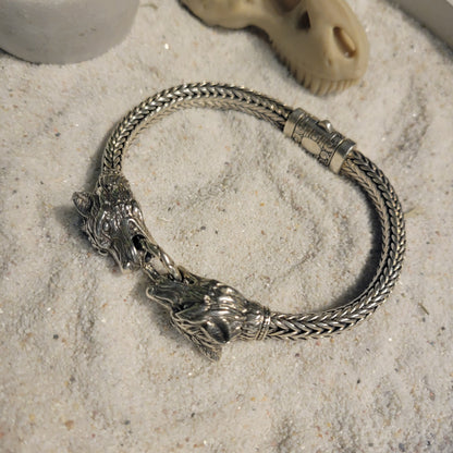 Sterling Wolf Head Men's Bracelet