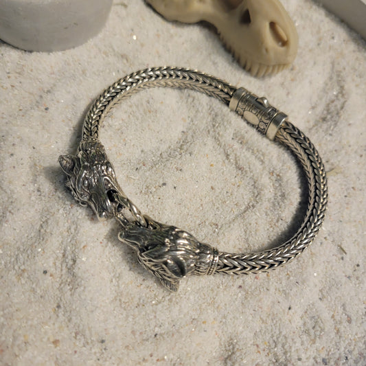 Sterling Wolf Head Men's Bracelet