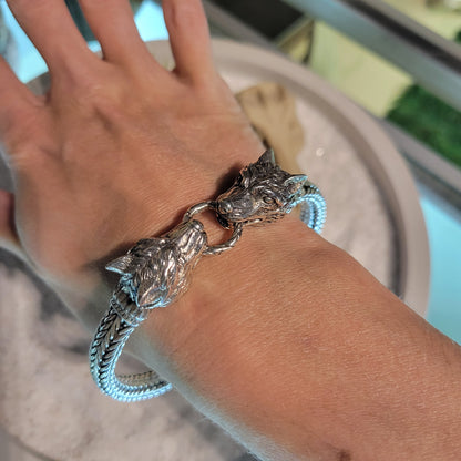 Sterling Wolf Head Men's Bracelet
