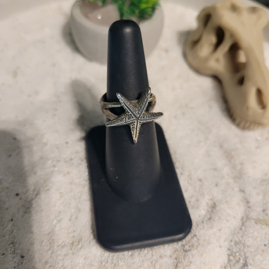 Sterling Small Starfish Ring sz Adjustable