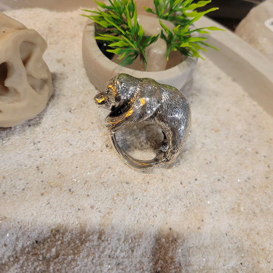Sterling Bear Ring sz Adjustable