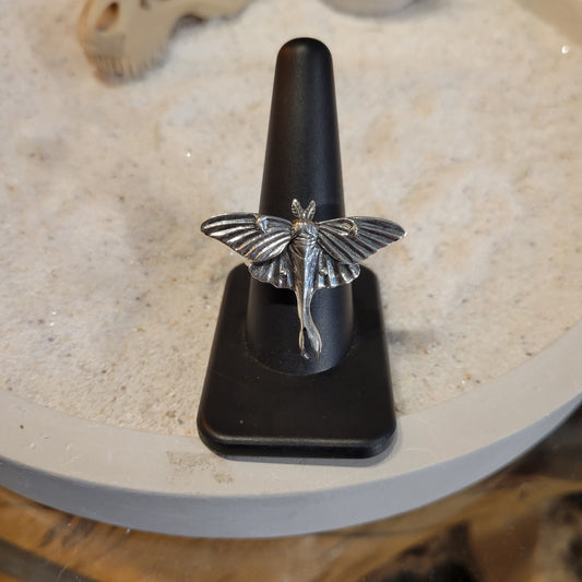 Sterling Small Lunar Moth Ring sz Adjustable