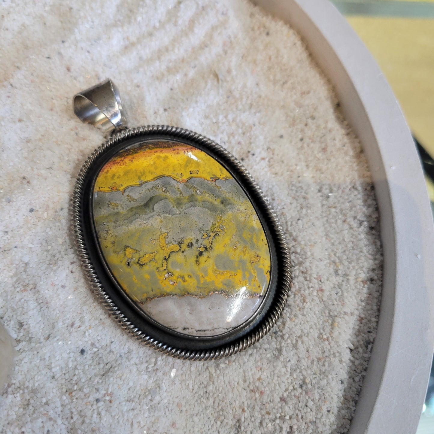 Sterling Bumble Bee Jasper Pendant