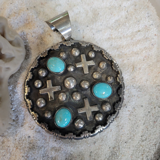 Sterling Turquoise and Cross Pendant