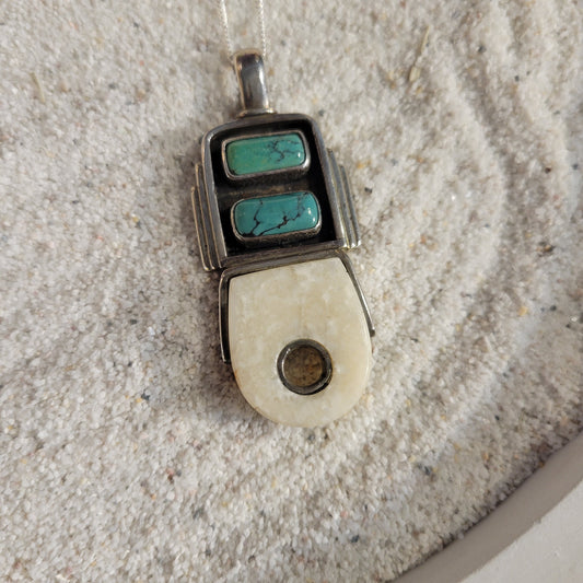 Sterling Turquoise and Fossil Ivory Necklace