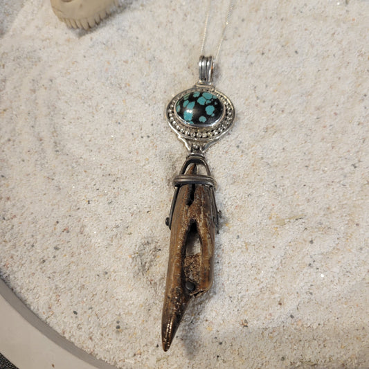 Sterling Turquoise and Fossil Ivory Necklace