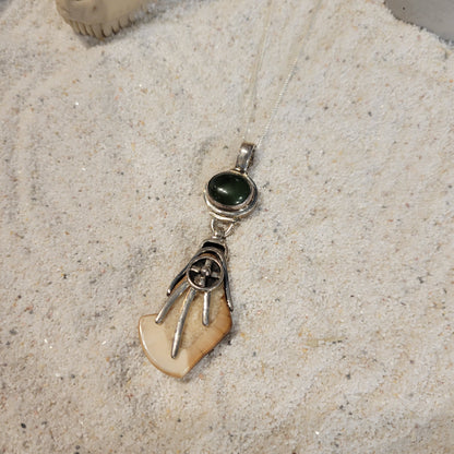Sterling Nephrite Jade and Fossil Ivory Necklace