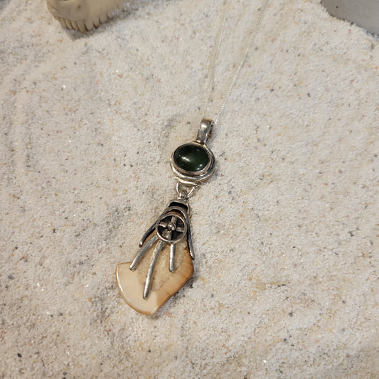 Sterling Nephrite Jade and Fossil Ivory Necklace