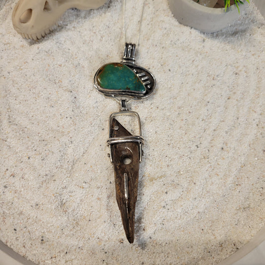 Sterling Turquoise and Fossil Ivory Necklace