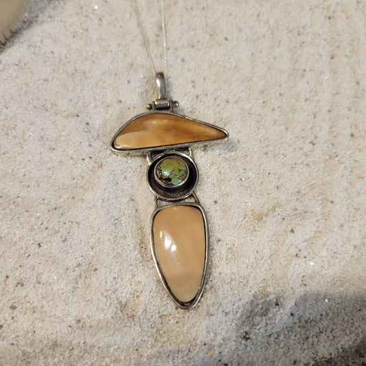 Sterling Turquoise and Fossil Ivory Necklace