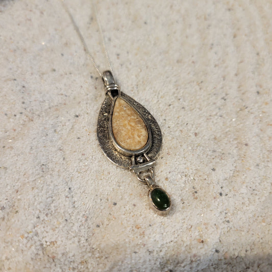 Sterling Nephrite Jade and Fossil Ivory Necklace