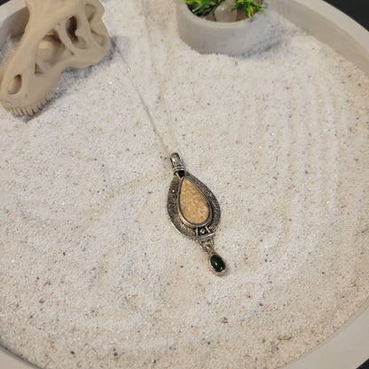 Sterling Nephrite Jade and Fossil Ivory Necklace