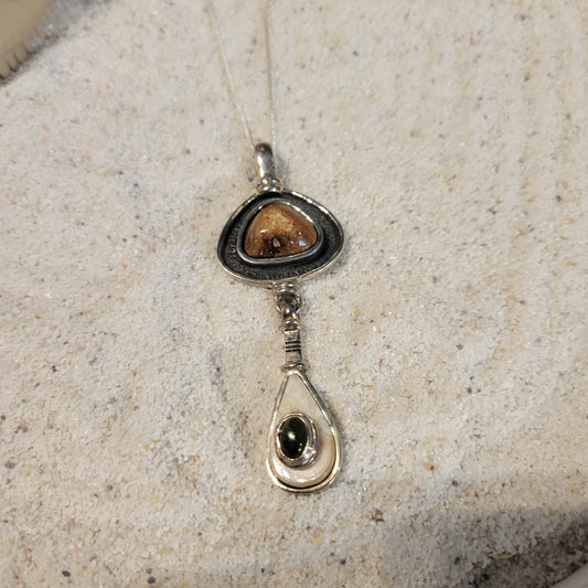 Sterling Nephrite Jade and Fossil Ivory Necklace