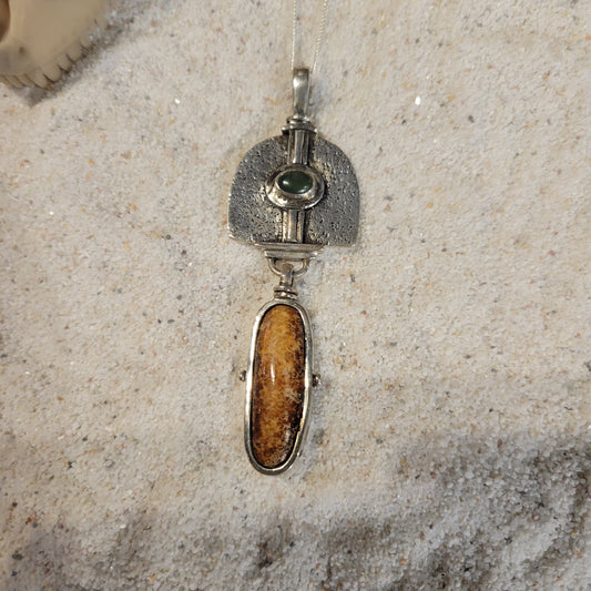 Sterling Nephrite Jade and Fossil Ivory Necklace
