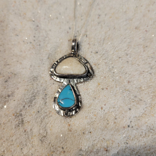 Sterling Turquoise and Fossil Ivory Necklace