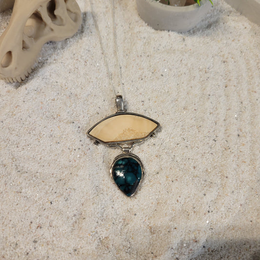 Sterling Turquoise and Fossil Ivory Necklace