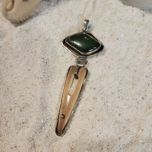 Sterling Nephrite Jade and Fossil Ivory Necklace