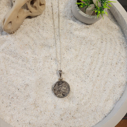 Sterling Carved Indian Skeleton Buffalo Nickel Necklace