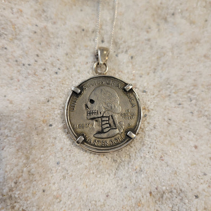Sterling Carved Skeleton Quarter Necklace