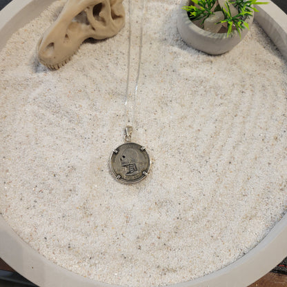 Sterling Carved Skeleton Quarter Necklace