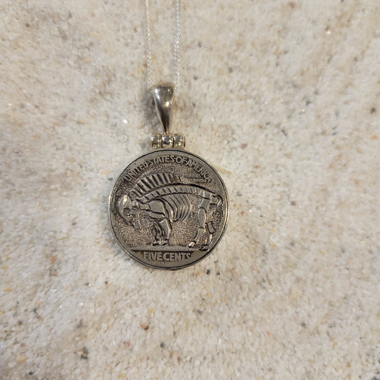 Sterling Carved Skeleton Buffalo Nickel Necklace