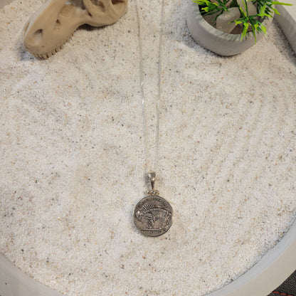Sterling Carved Skeleton Buffalo Nickel Necklace