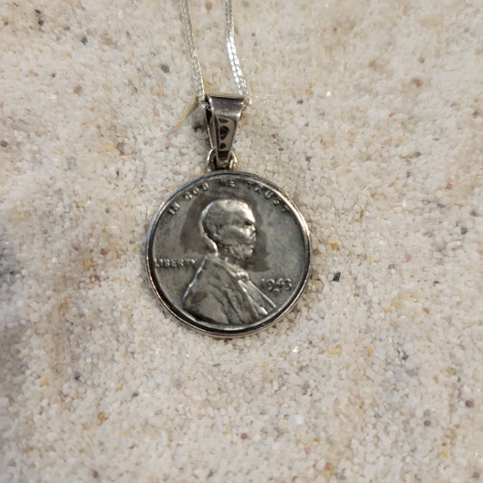 Sterling Carved Skeleton Silver Penny Necklace