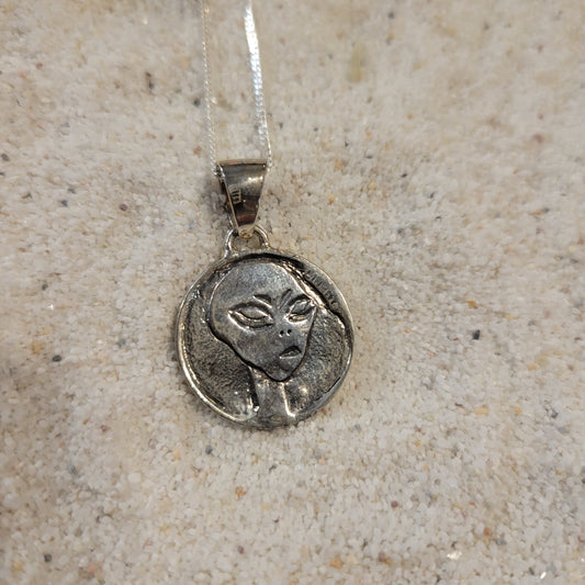 Sterling Alien Coin Necklace