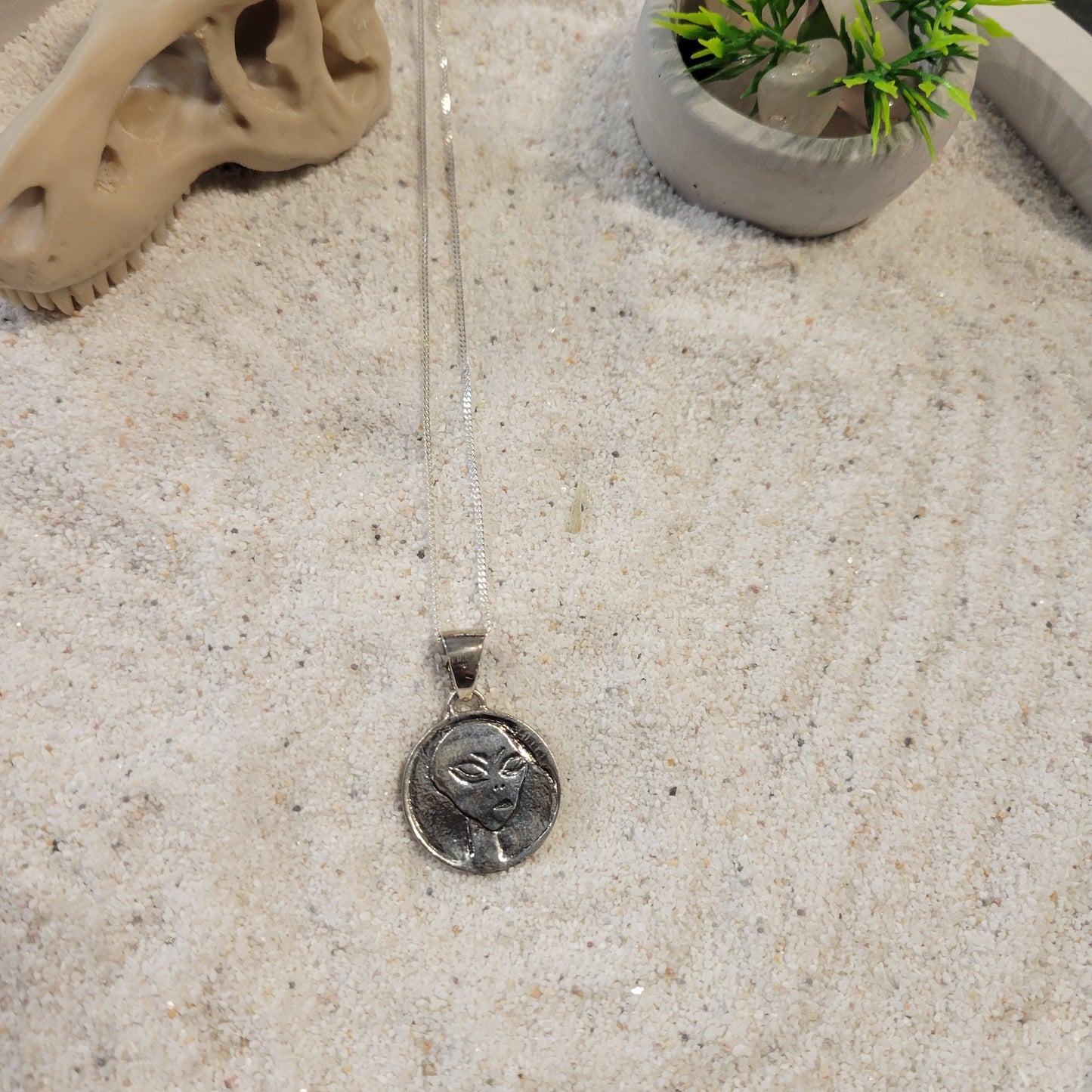 Sterling Alien Coin Necklace