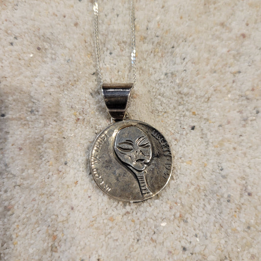 Sterling Alien Coin Necklace