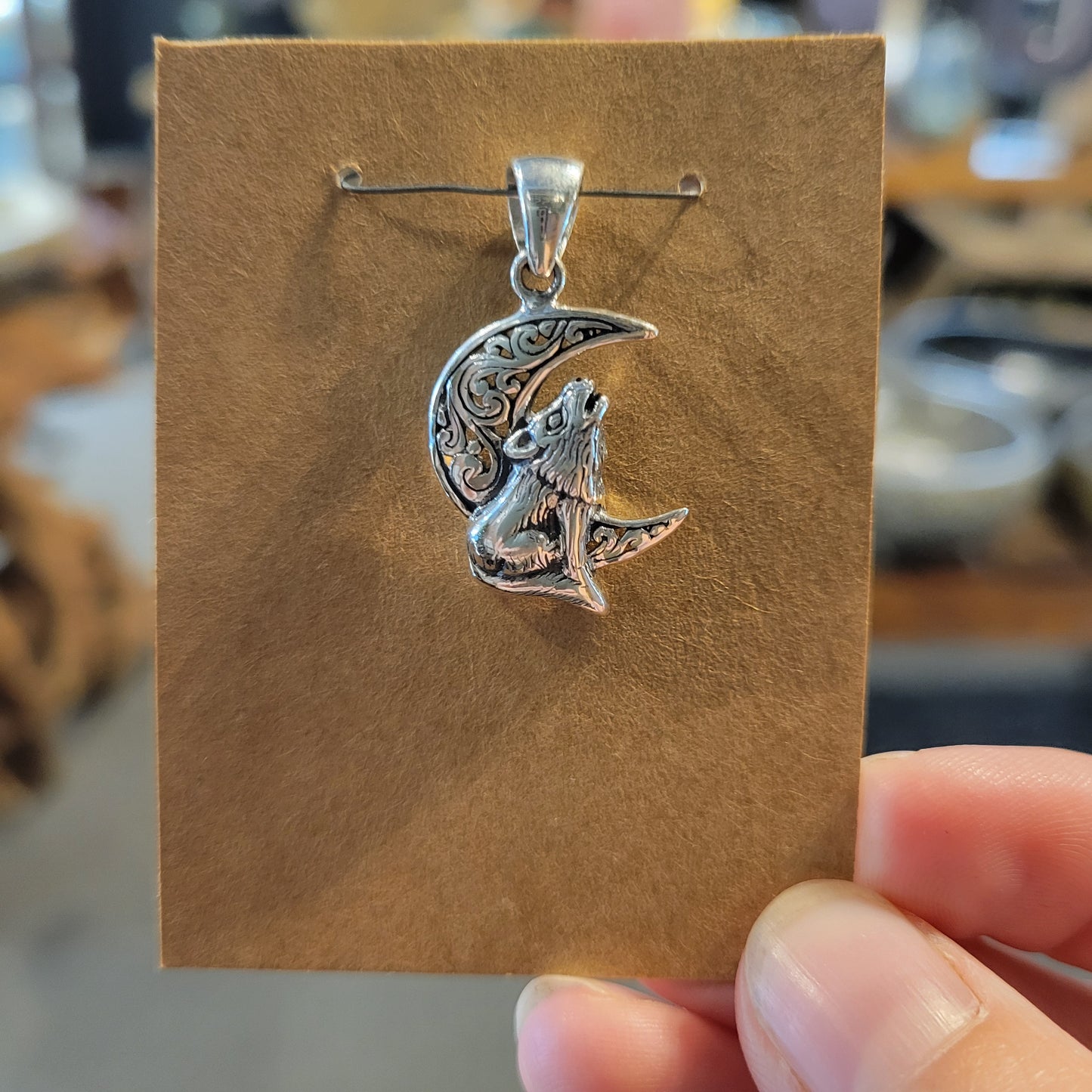 Sterling Wolf Moon Necklace