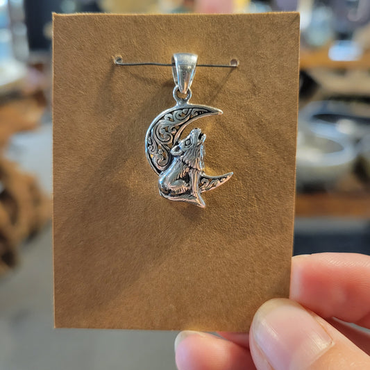 Sterling Wolf Moon Necklace