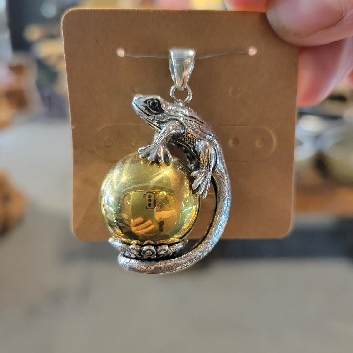Sterling Iguana Lucky Bell Necklace
