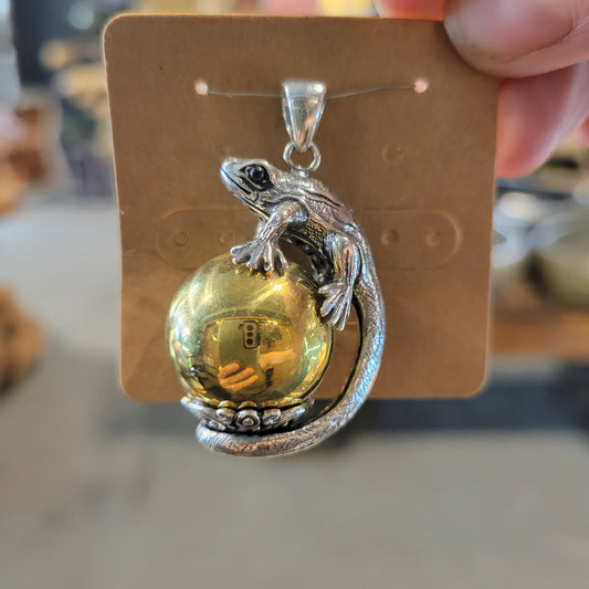 Sterling Iguana Lucky Bell Necklace