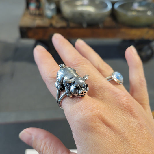 Sterling Pig Ring size adjustable